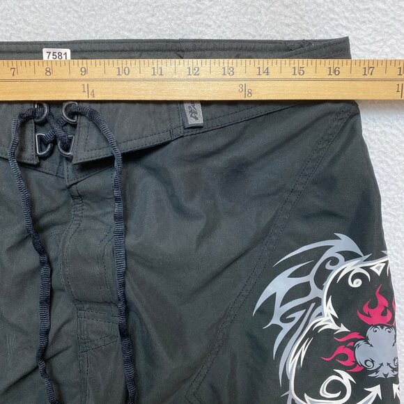 No Fear Board Shorts Mens Size 34 Black Tribal Graphic Swim Trunks - Picture 4 of 8